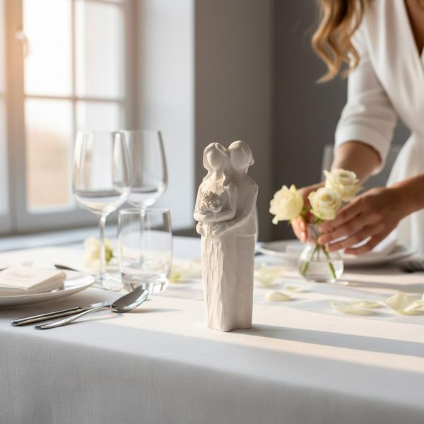 Handgegossenes Raysin‑Brautpaar in matter, weißer Optik, ca. 13 cm hoch.